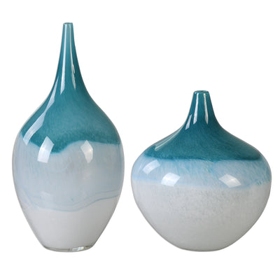 Uttermost Carla Teal White Vases, S/2
