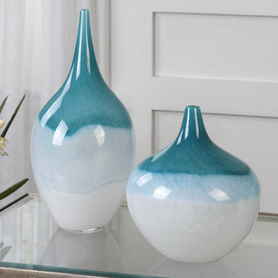 Uttermost Carla Teal White Vases, S/2