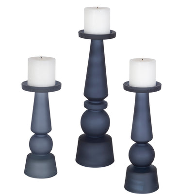 Uttermost Cassiopeia Blue Glass Candleholders, S/3