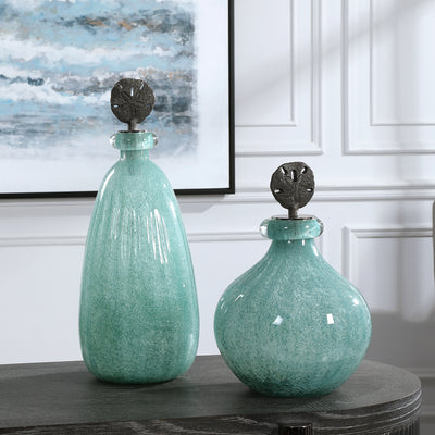 Uttermost Mellita Aqua Glass Bottles, S/2
