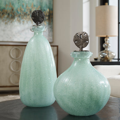 Uttermost Mellita Aqua Glass Bottles, S/2
