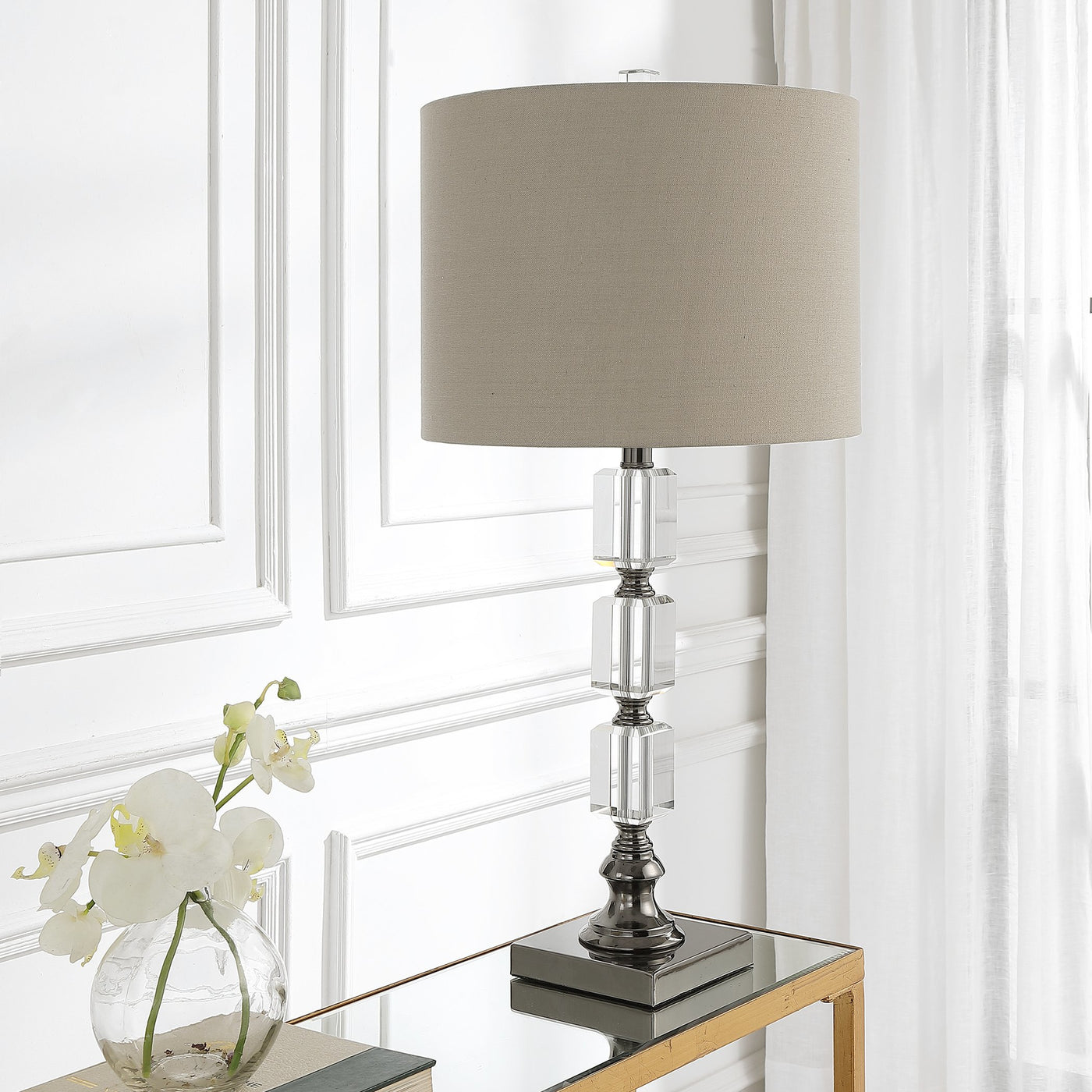 The Queenstown - Stacked Crystal Table Lamp - Glass.com