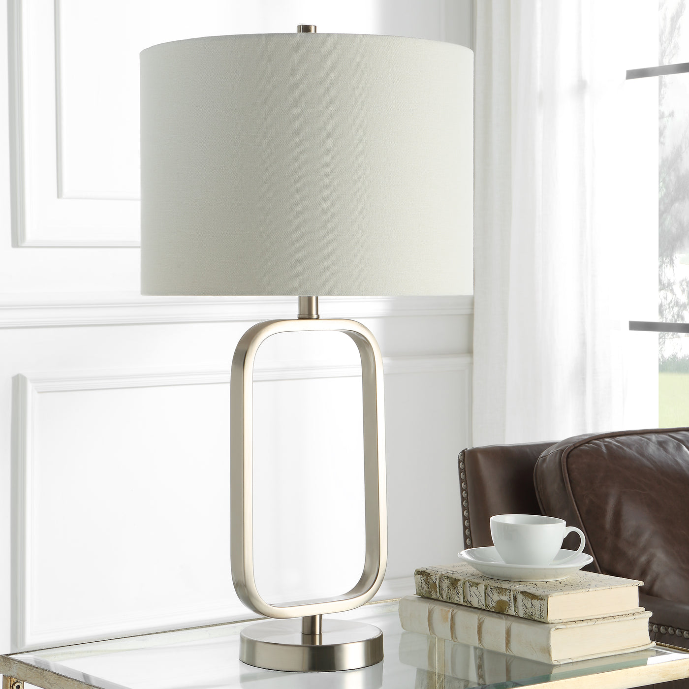 The St. Lucia - Table Lamp With Hollow Brushed Nickel Rectangle