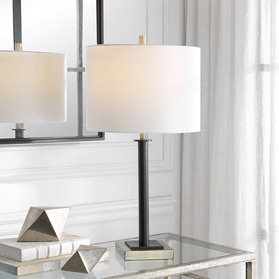 The Santorini - Table Lamp with Black Metal and Gold Accented Pedestal