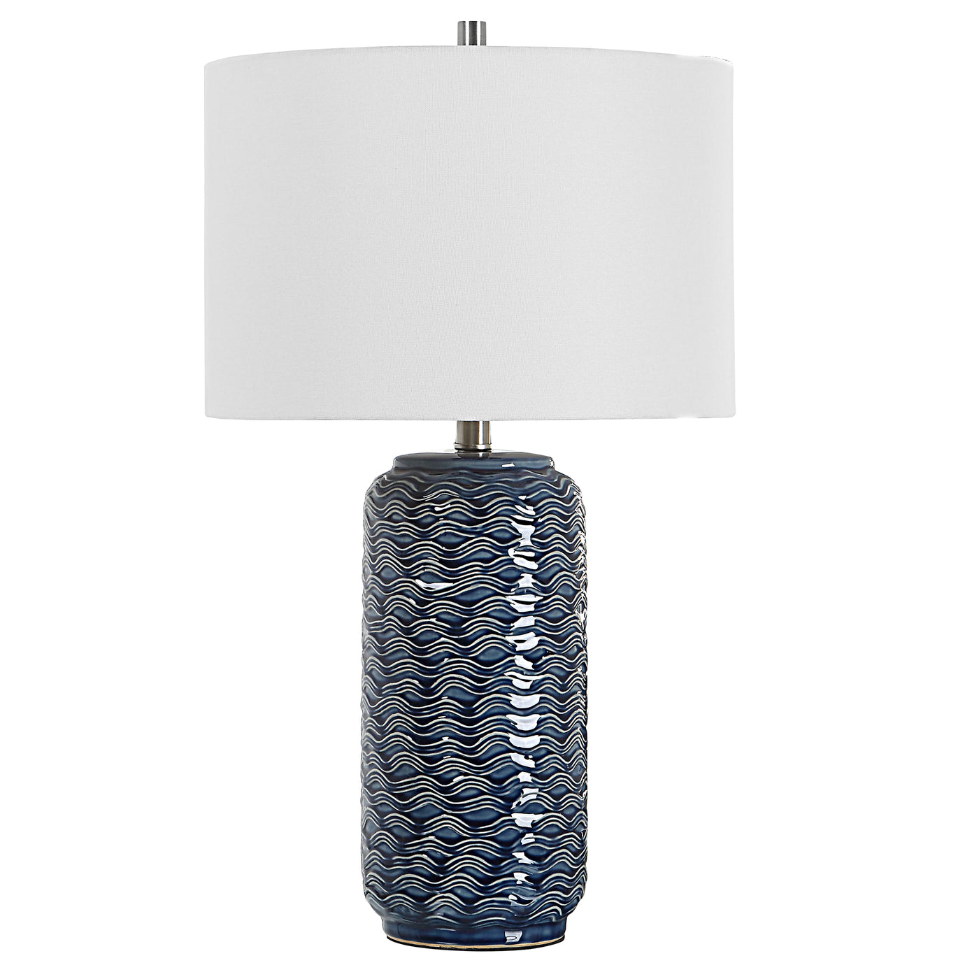 The Patagonia - Table Lamp With Blue Ceramic and White Waves Base