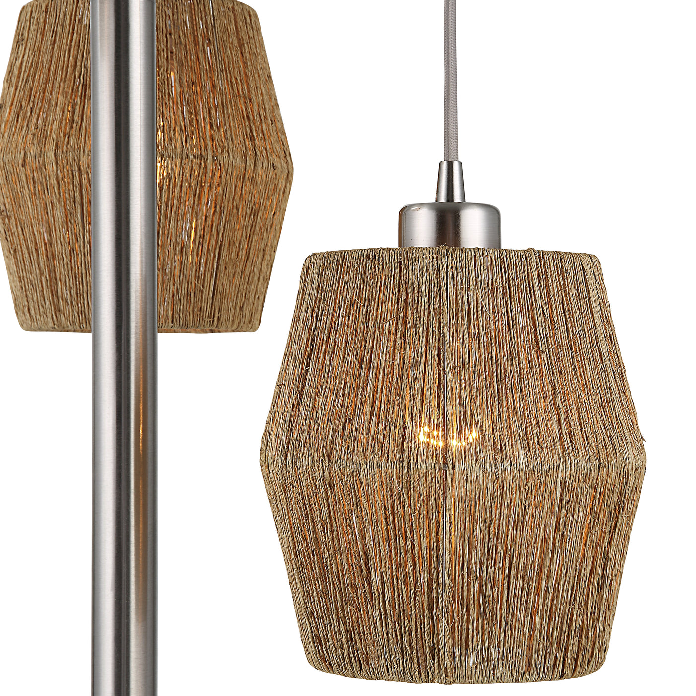 The Maldives - Pendant Floor Lamp With Brushed Nickel Stand and Woven Shades