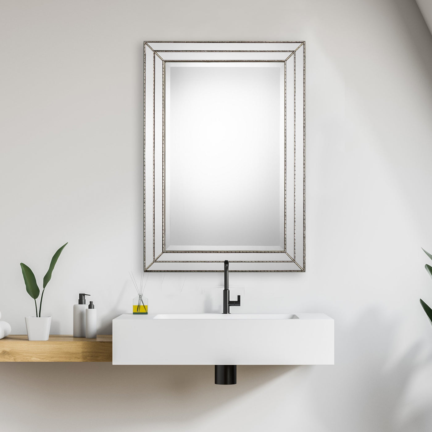 The Ellsworth - Framed Bathroom Vanity Mirror in Metallic Silver - Glass.com