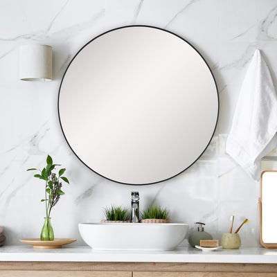 The Maywood - Satin Black Round Framed Bathroom Vanity Mirror - Glass.com