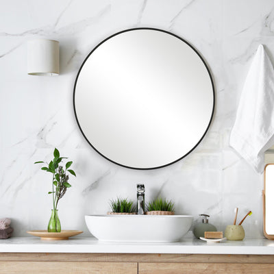 The Greenville - Satin Black Round Bathroom Vanity Mirror - Glass.com