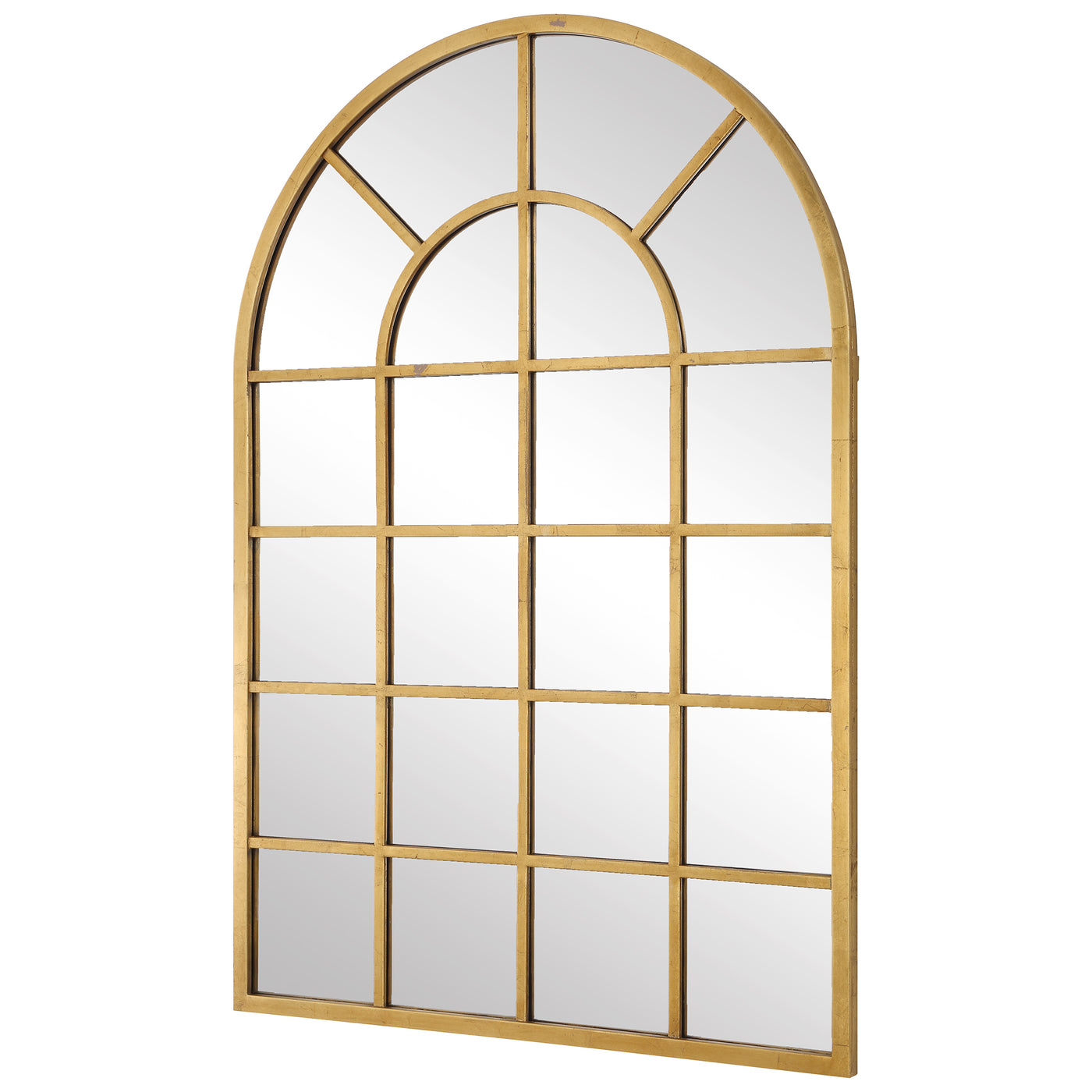 The Annapolis - Arched Windowpane Mirror with Gold Leaf Finish