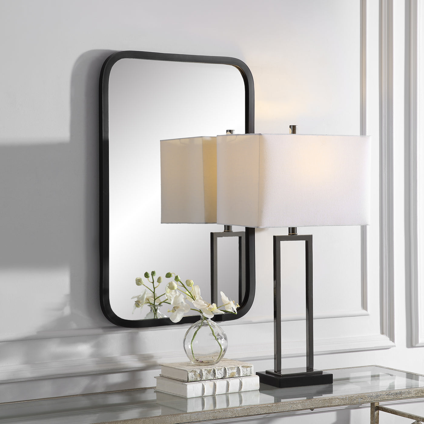 The Asheville - Rectangular Matte Black Framed Vanity Mirror with Rounded Corners