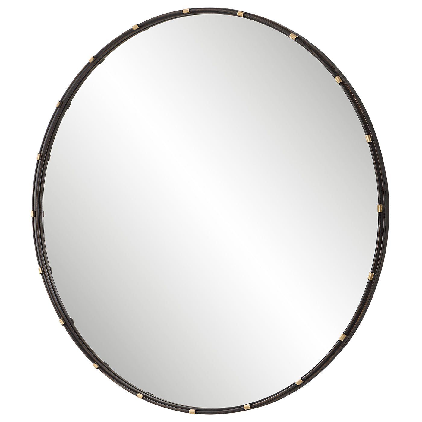 The Cannon Beach - Round Mirror with Black and Gold Frame