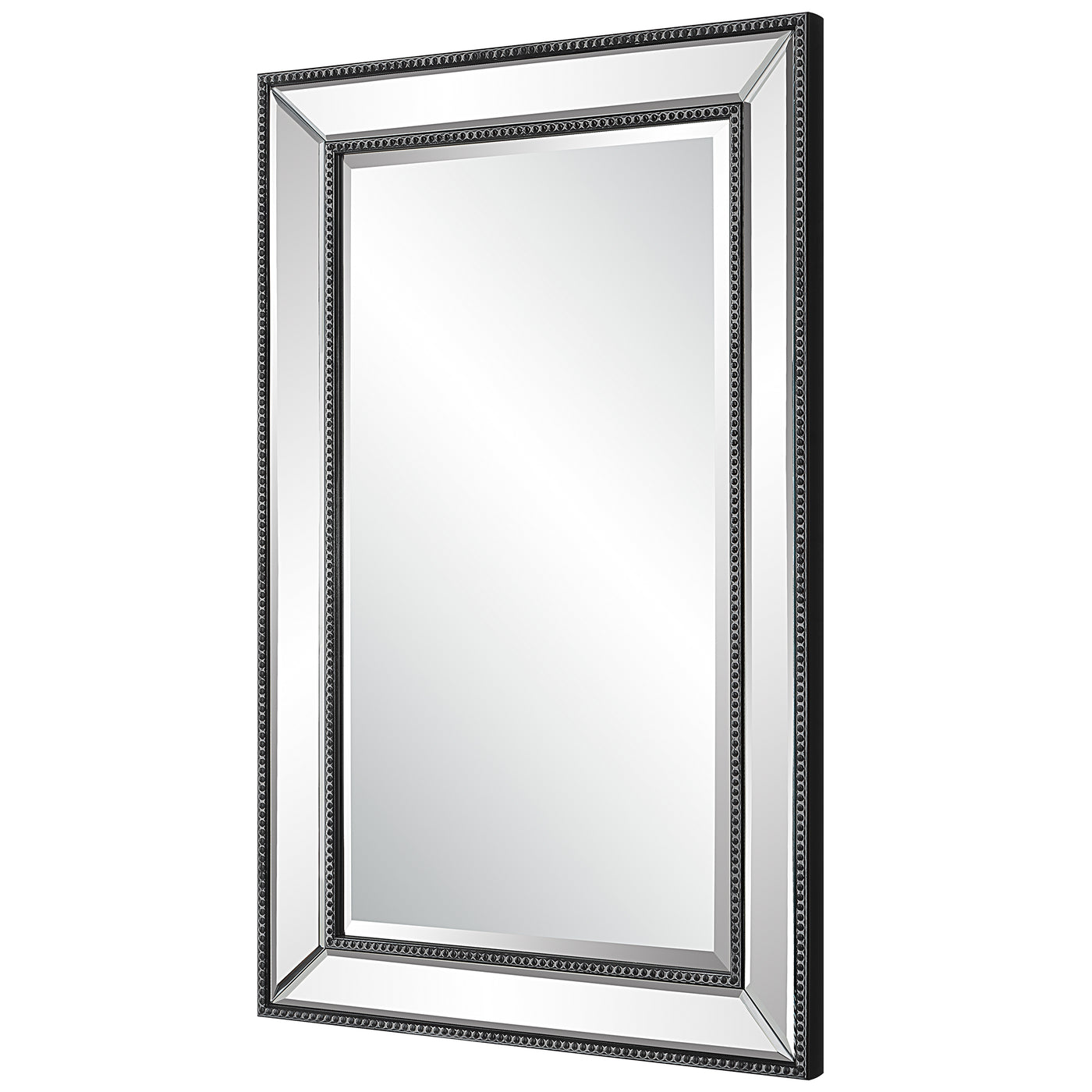 The Carmel - Beaded Black Framed Mirror with Mirrored Frame