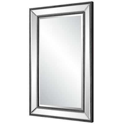 The Carmel - Beaded Black Framed Mirror with Mirrored Frame