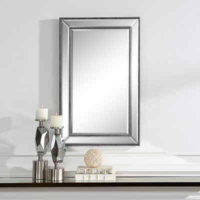 The Carmel - Beaded Black Framed Mirror with Mirrored Frame