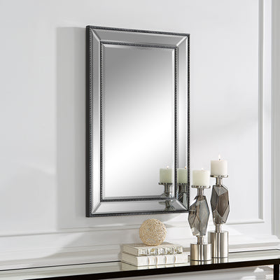 The Carmel - Beaded Black Framed Mirror with Mirrored Frame