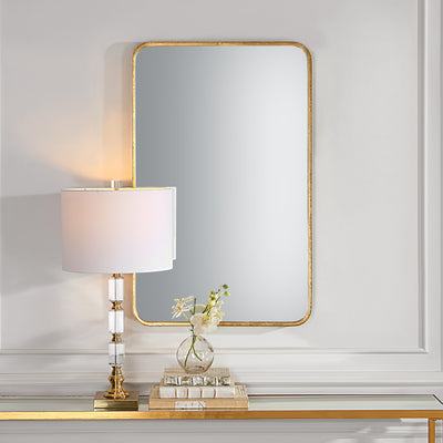 The Natchez - Rectangular Gold Framed Vanity Mirror with Rounded Corners