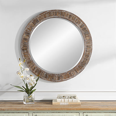 The Nashville - Rustic Wood Round Framed Mirror