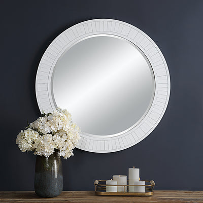 The Cooperstown - Round Mirror with Whitewashed Weathered Pine Wooden Frame