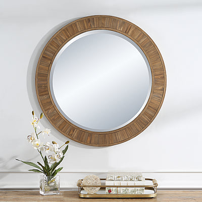 The Sedona - Round Mirror with Weathered Pine Wooden Frame