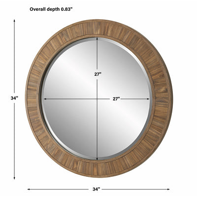 The Sedona - Round Mirror with Weathered Pine Wooden Frame