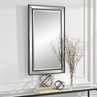 The Lewisburg - Rectangular Mirror with Beveled Mirrored Frame and Black Trim