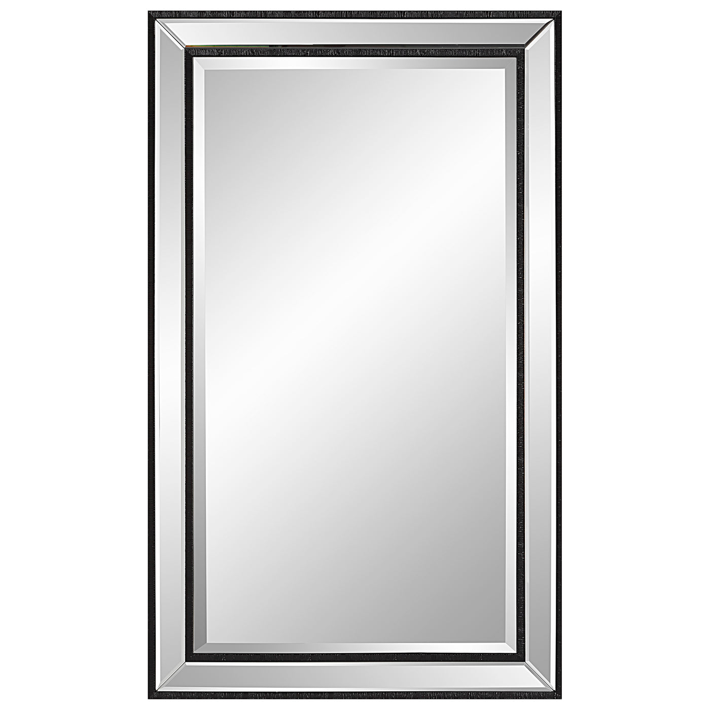 The Lewisburg - Rectangular Mirror with Beveled Mirrored Frame and Black Trim