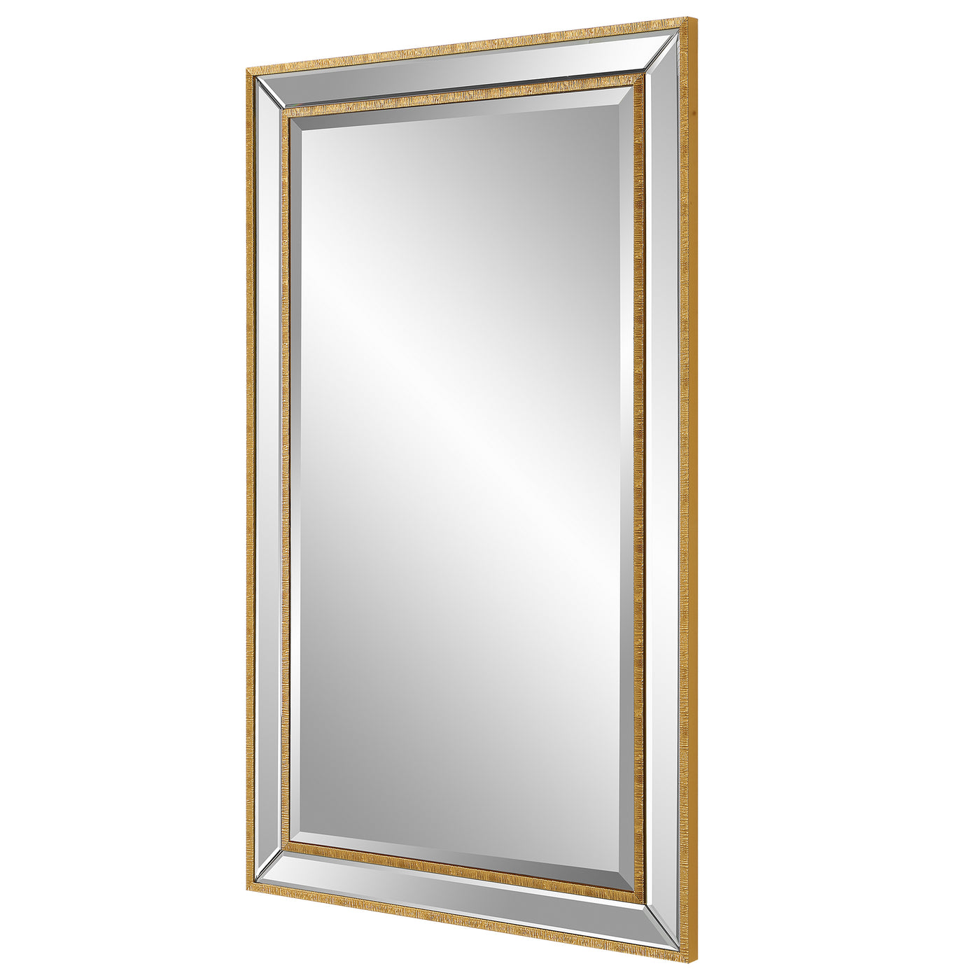 The Cape May - Rectangular Mirror with Beveled Mirrored Frame and Gold Trim