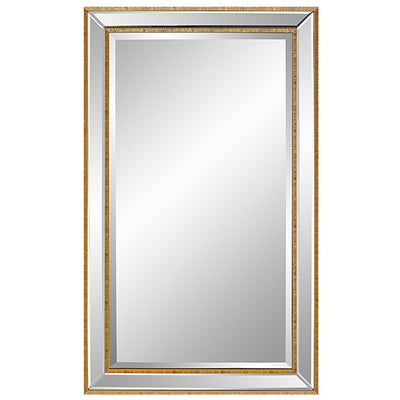 The Cape May - Rectangular Mirror with Beveled Mirrored Frame and Gold Trim
