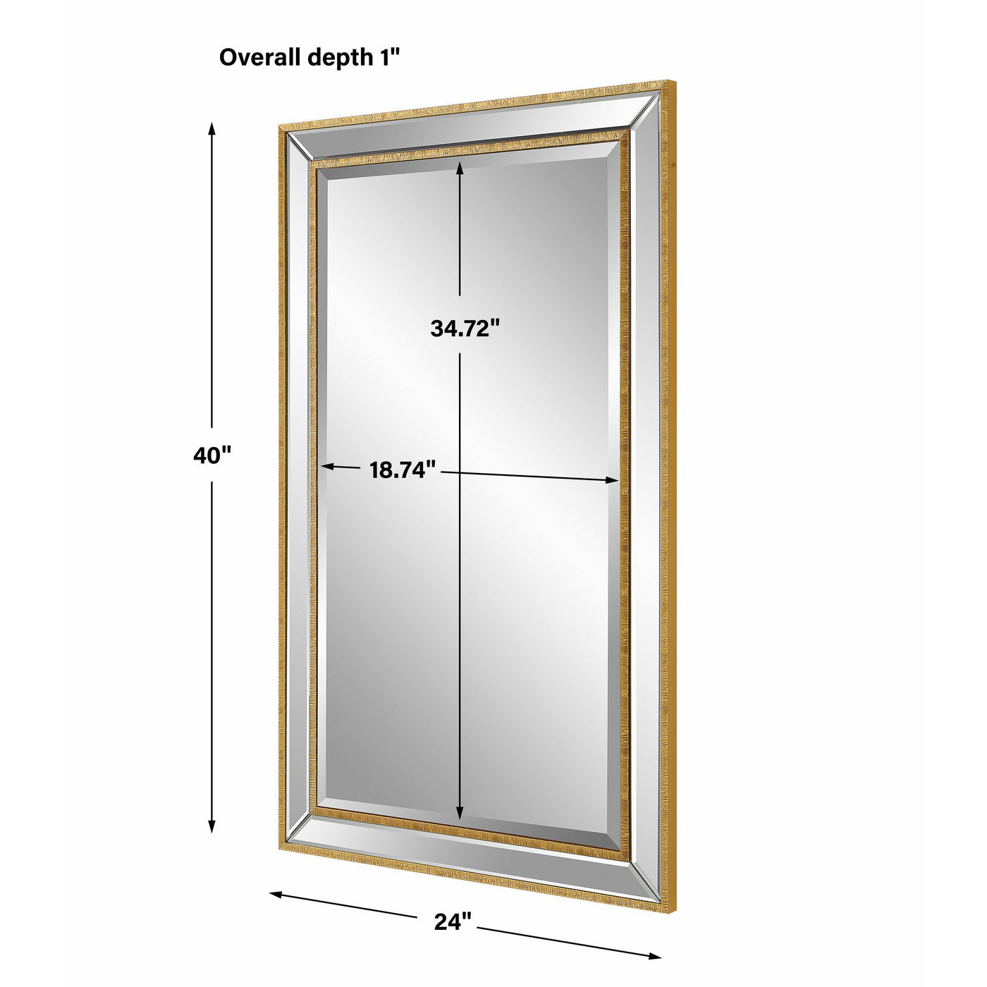 The Cape May - Rectangular Mirror with Beveled Mirrored Frame and Gold Trim