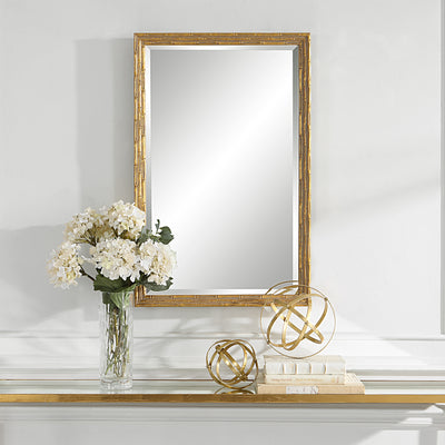 The Montpelier - Rectangular Beveled Mirror with Gold Bamboo Frame